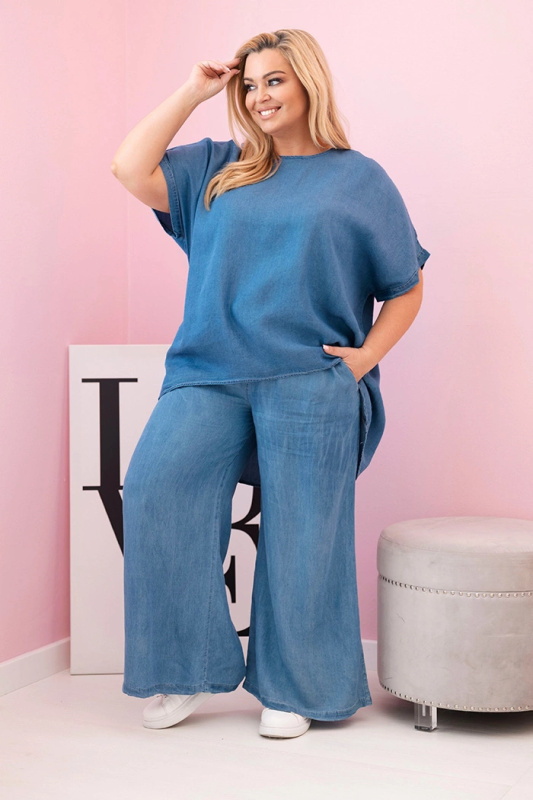 Kesi Dámská souprava Plus Size 51013 - halenka + kalhoty Barva: Modrá - tmavě, Velikost: UNI