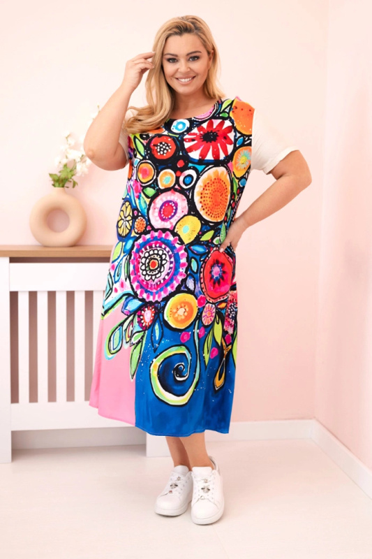 Kesi Šaty Plus Size 2189 z viskózy s barevným potiskem Barva: Růžová, Velikost: UNI