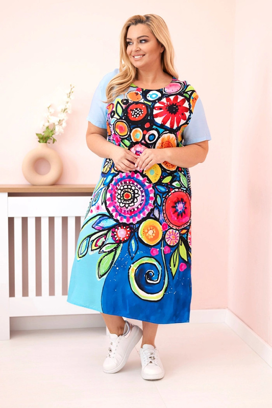 Kesi Šaty Plus Size 2189 z viskózy s barevným potiskem Barva: Modrá, Velikost: UNI