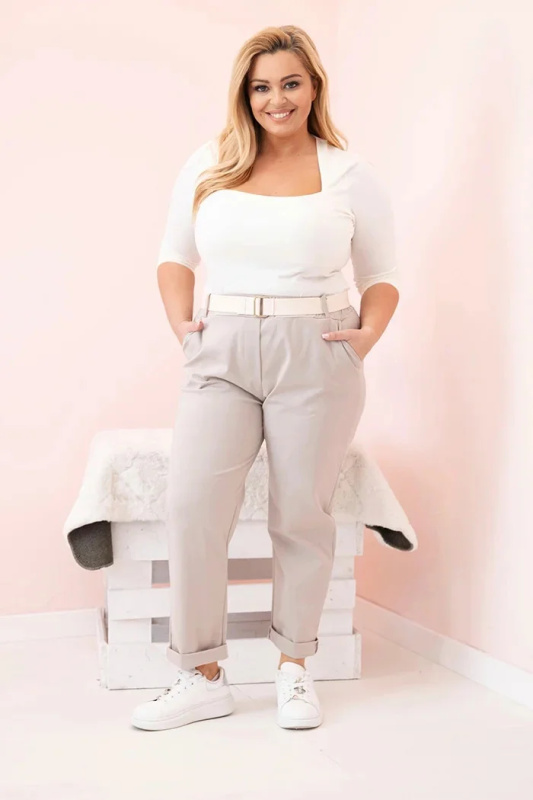 Kesi Kalhoty Plus Size ART52293 s páskem Barva: Béžová, Velikost: 4XL