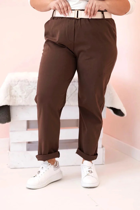 Kesi Kalhoty Plus Size ART52293 s páskem Barva: Hnědá, Velikost: 4XL