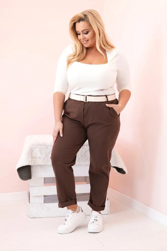 Kesi Kalhoty Plus Size ART52293 s páskem Barva: Hnědá, Velikost: 4XL