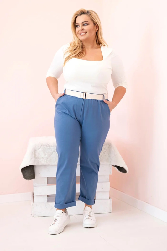 Kesi Kalhoty Plus Size ART52293 s páskem Barva: Modrá, Velikost: 4XL
