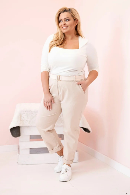 Kesi Kalhoty Plus Size ART52293 s páskem Barva: Smetanová, Velikost: 4XL