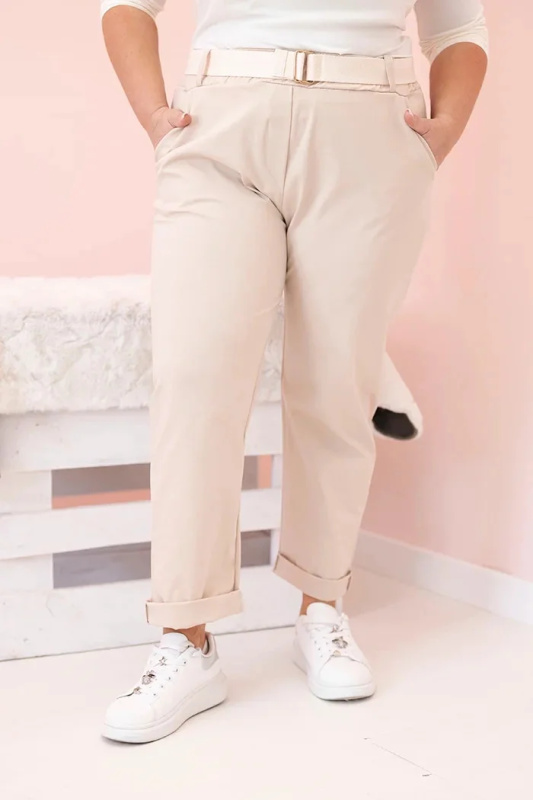 Kesi Kalhoty Plus Size ART52293 s páskem Barva: Smetanová, Velikost: 6XL