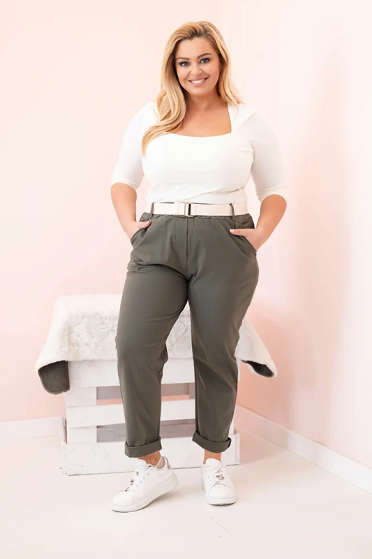 Kesi Kalhoty Plus Size ART52293 s páskem Barva: Zelená, Velikost: 4XL