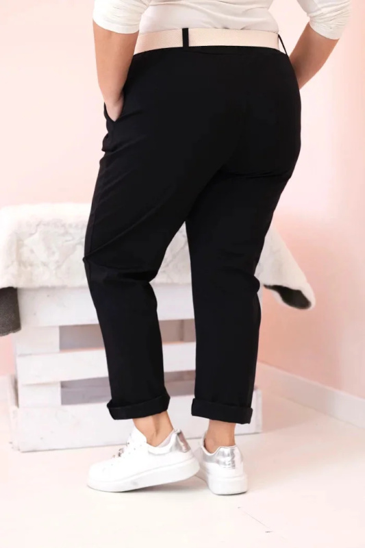 Kesi Kalhoty Plus Size ART52293 s páskem Barva: Černá, Velikost: XL
