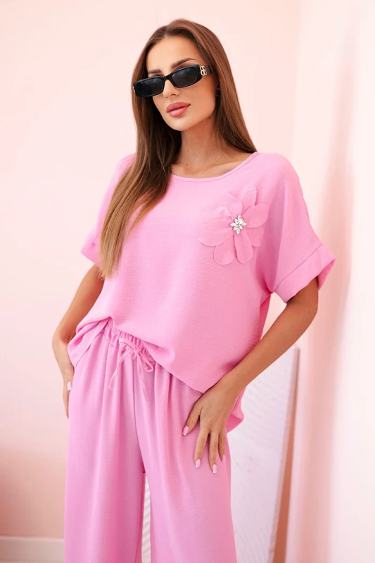 Kesi Dámský viskózový komplet ART0109 s ozdobným květem Barva: Růžová, Velikost: UNI