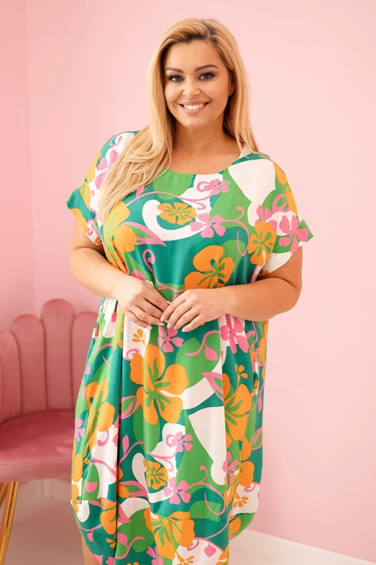 Kesi Šaty Plus Size M527 z viskózy s květinovým vzorem Barva: Oranžová, Velikost: UNI