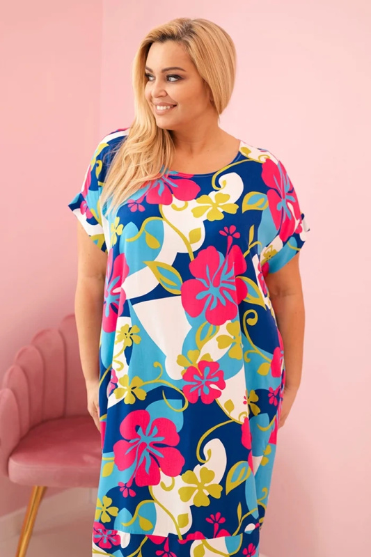 Kesi Šaty Plus Size M527 z viskózy s květinovým vzorem Barva: Fialová, Velikost: UNI