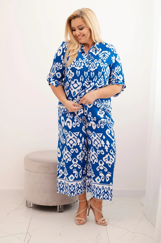 Kesi Dámská plus size viskózová souprava s geometrickým potiskem Barva: Fialová, Velikost: UNI