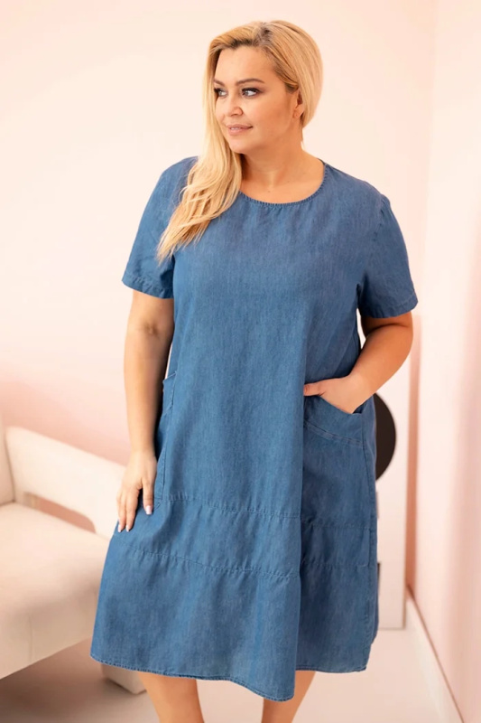Kesi Šaty Plus Size 1885 s krátkým rukávem a kapsami Barva: Modrá, Velikost: UNI