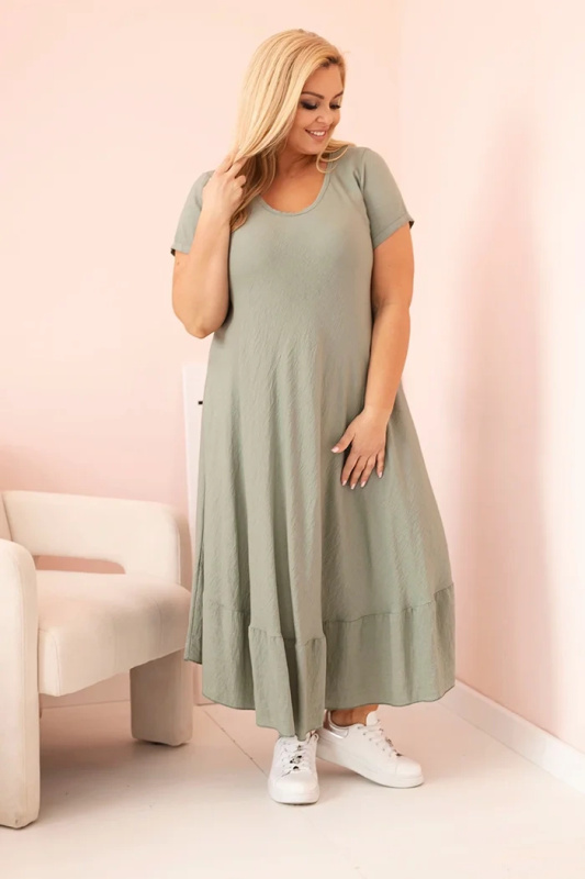 Kesi Šaty plus size 21682 s krátkým rukávem a volánem Barva: Zelená, Velikost: UNI