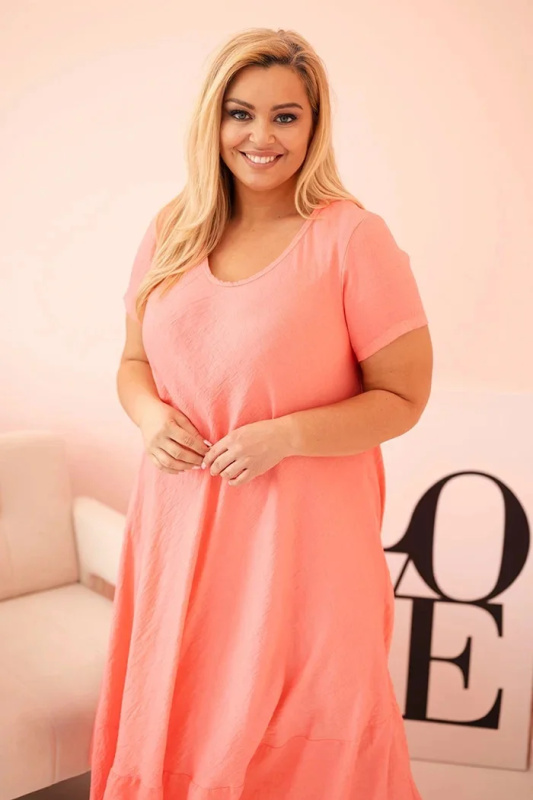 Kesi Šaty plus size 21682 s krátkým rukávem a volánem Barva: Růžová, Velikost: UNI