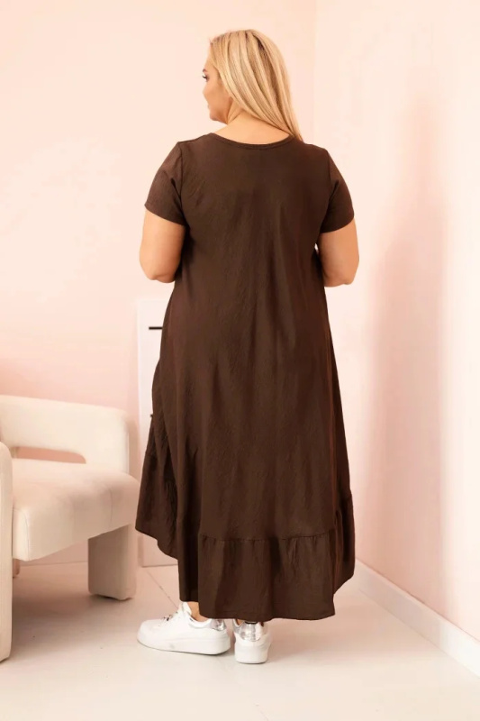 Kesi Šaty plus size 21682 s krátkým rukávem a volánem Barva: Hnědá, Velikost: UNI
