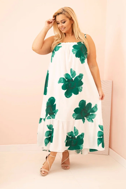 Kesi Šaty Plus Size 21646 na ramínka a květinovým potiskem Barva: Zelená, Velikost: UNI