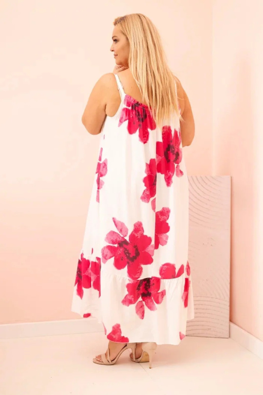 Kesi Šaty Plus Size 21646 na ramínka a květinovým potiskem Barva: Růžová, Velikost: UNI