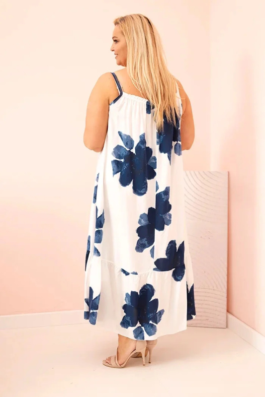 Kesi Šaty Plus Size 21646 na ramínka a květinovým potiskem Barva: Modrá, Velikost: UNI