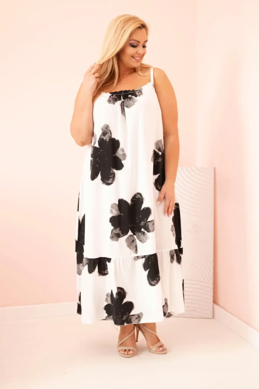 Kesi Šaty Plus Size 21646 na ramínka a květinovým potiskem Barva: Černá, Velikost: UNI