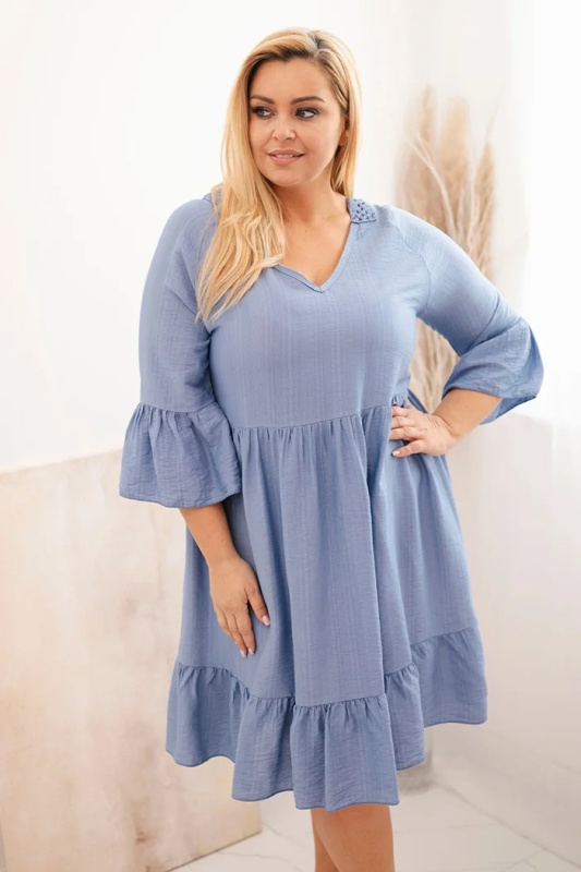 Kesi Viskózové šaty Plus Size 21597 s ozdobou na zádech Barva: Modrá, Velikost: UNI