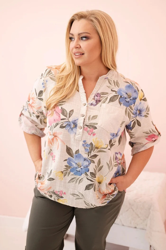 Kesi Halenka Plus Size ART10062 s potiskem Barva: Smetanová, Velikost: UNI