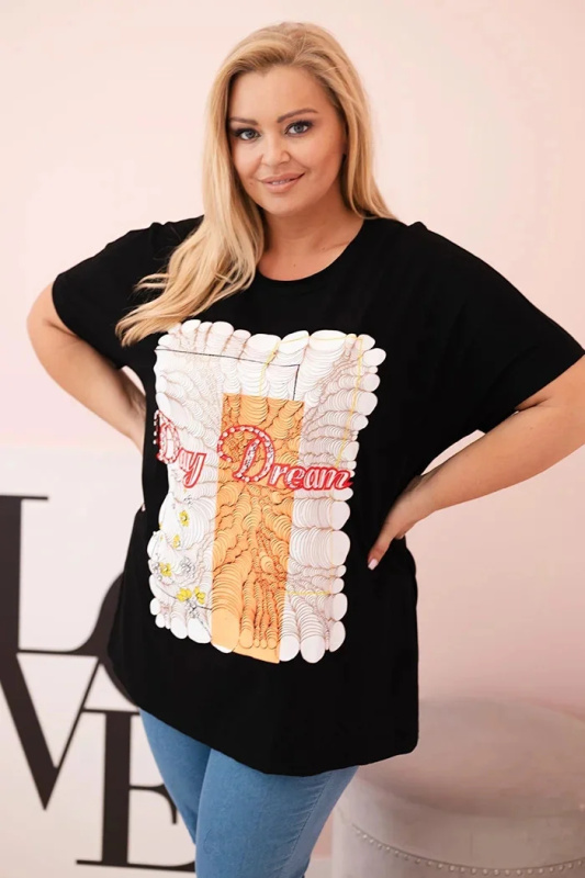 Kesi Dámská bavlněná halenka Plus Size s potiskem „Day Dream“ Barva: Oranžová, Velikost: UNI