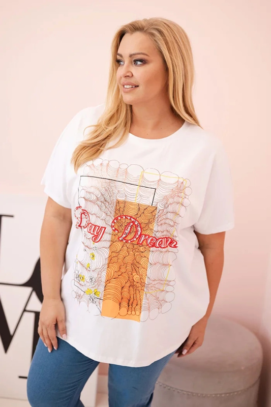 Kesi Dámská bavlněná halenka Plus Size s potiskem „Day Dream“ Barva: Bílá, Velikost: UNI