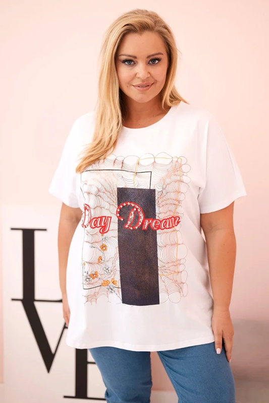 Kesi Dámská bavlněná halenka Plus Size s potiskem „Day Dream“ Barva: Modrá - tmavě, Velikost: UNI