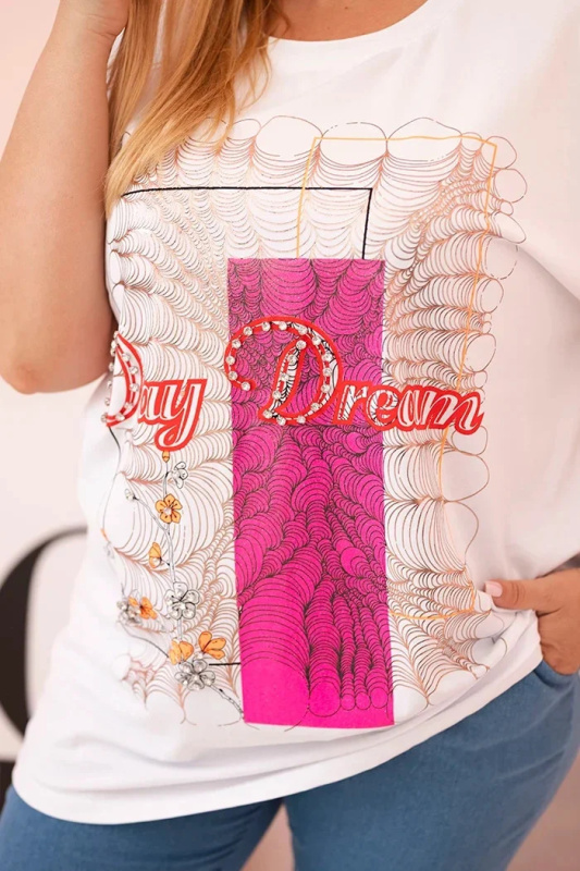 Kesi Dámská bavlněná halenka Plus Size s potiskem „Day Dream“ Barva: Růžová - tmavě, Velikost: UNI