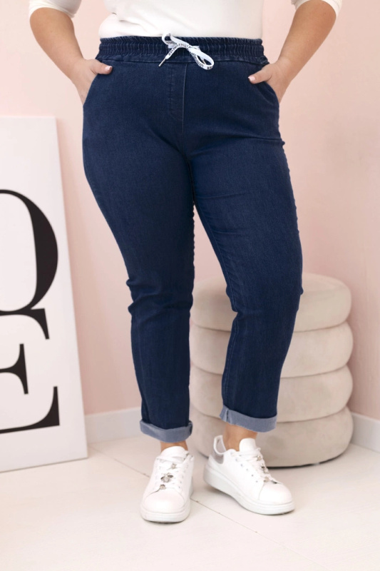 Kesi Dámské bavlněné kalhoty Plus Size s elastickým pasem a zavazováním Barva: Modrá, Velikost: 5XL