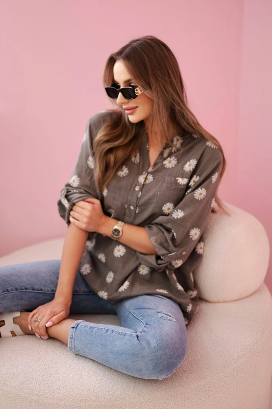 Kesi Bavlněná dámská halenka Rubi s květinovým vzorem Barva: Béžová - tmavě, Velikost: UNI