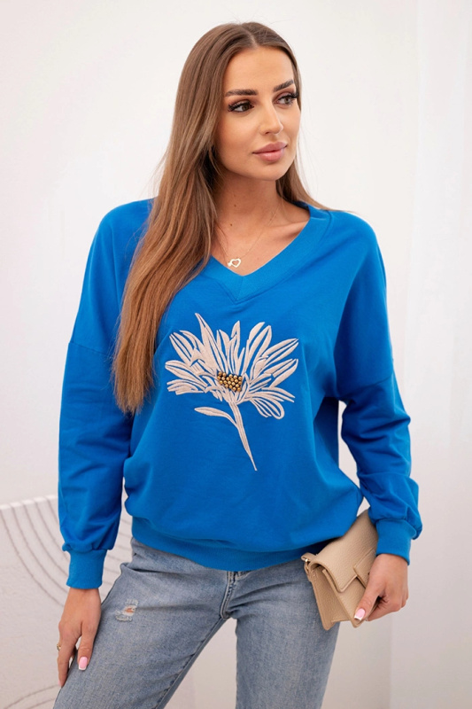 Kesi Dámská mikina Flowe s výstřihem do V a vyšívaným květem Barva: Fialová, Velikost: UNI