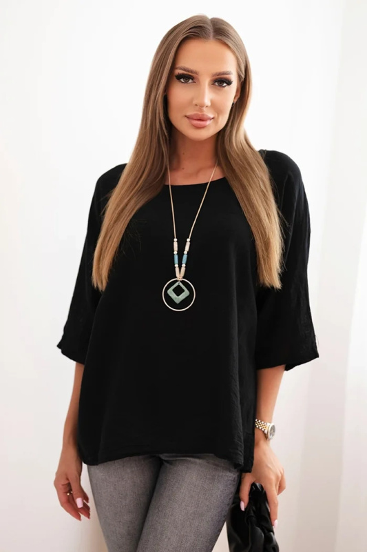 Kesi Dámská lněno-bavlněná blůza s krátkým rukávem Fango Barva: Černá, Velikost: UNI