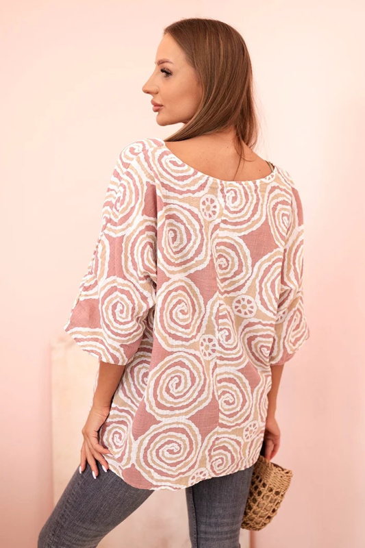 Kesi Dámská oversized halenka 22003-2 s ohrnutým rukávem Barva: Růžová - tmavě, Velikost: UNI