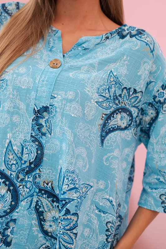 Kesi Dámská oversize halenka 25290 s ohrnutým rukávem Barva: Tyrkysová, Velikost: UNI