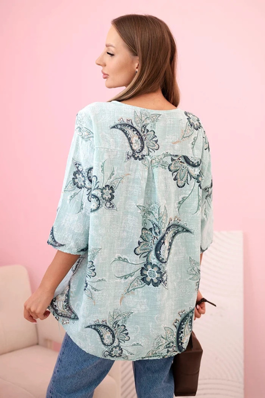 Kesi Dámská oversize halenka 25290 s ohrnutým rukávem Barva: Zelená - světle, Velikost: UNI
