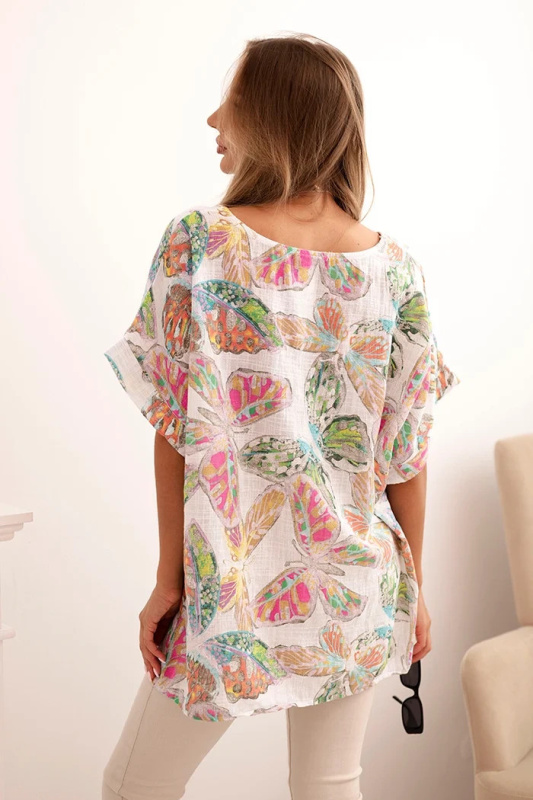 Kesi Dámská oversize halenka ART10739-2 s motivem motýlů Barva: Bílá, Velikost: UNI