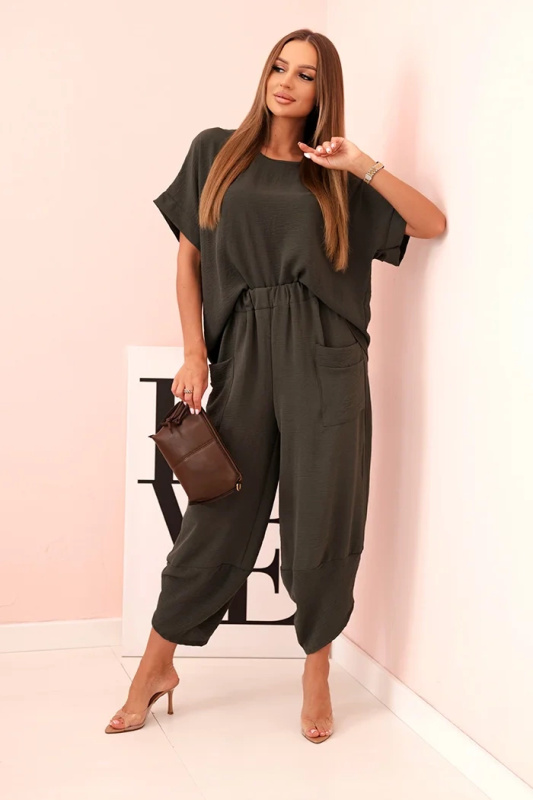 Kesi Viskózový komplet Bree - halenka + kalhoty Barva: Zelená, Velikost: UNI