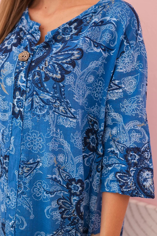 Kesi Dámská oversize halenka 25290 s ohrnutým rukávem Barva: Modrá - tmavě, Velikost: UNI