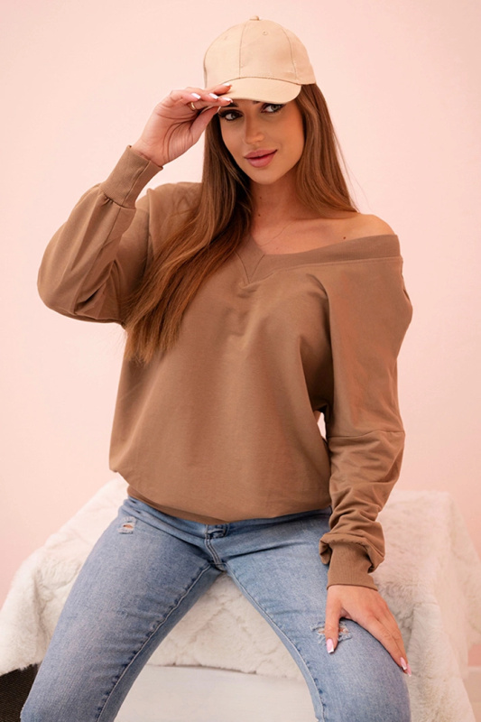 Kesi Dámská mikina Olivia  s dlouhým rukávem a výstřihem do V Barva: Hnědá, Velikost: UNI