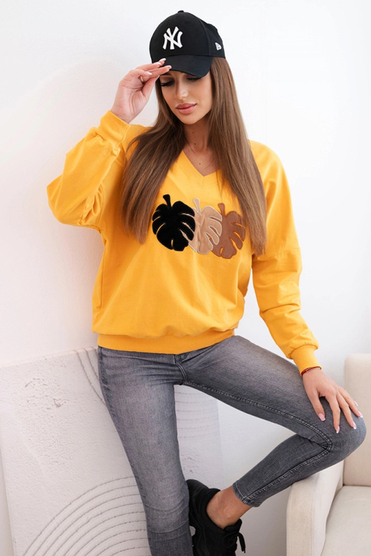 Kesi Dámská mikina s V výstřihem a sametovým listem Barva: Žlutá, Velikost: UNI