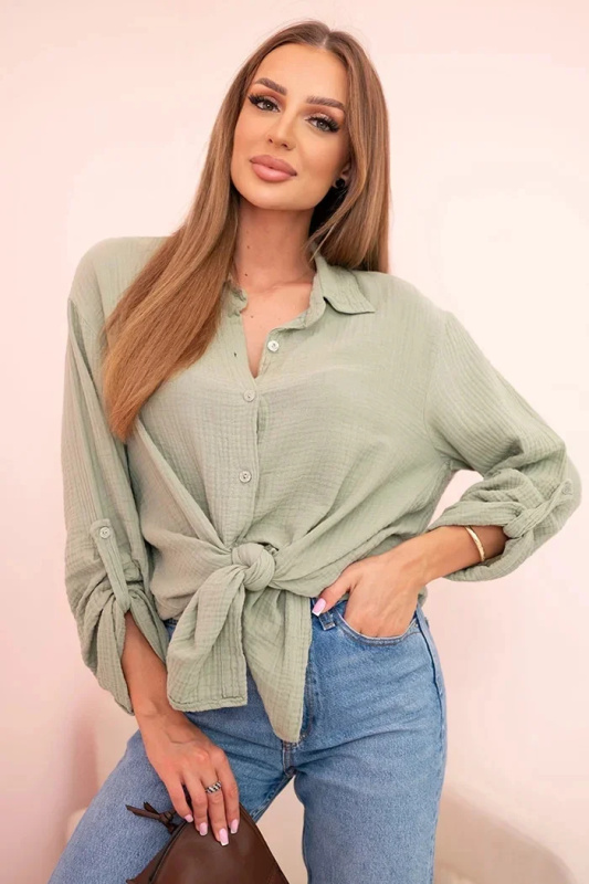 Kesi Mušelínová oversize košile ART208 s límečkem Barva: Zelená, Velikost: UNI