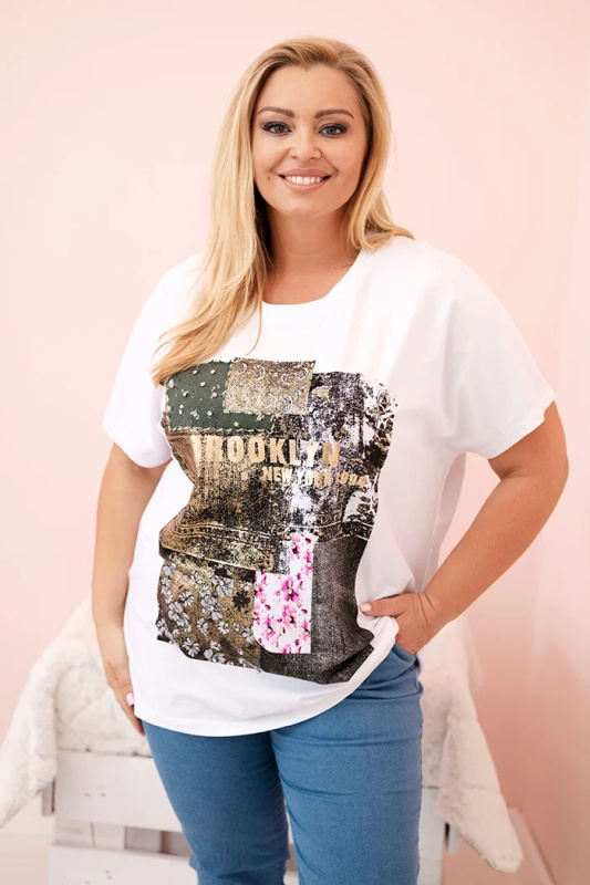 Kesi Dámská Plus Size 1293 s barevným potiskem Barva: Zelená, Velikost: UNI