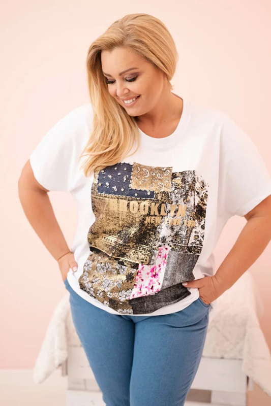 Kesi Dámská Plus Size 1293 s barevným potiskem Barva: Modrá, Velikost: UNI