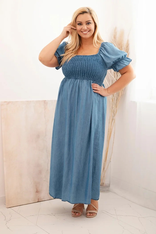 Kesi Šaty Plus Size 20451 s krátkým rukávem a řasením Barva: Modrá, Velikost: UNI