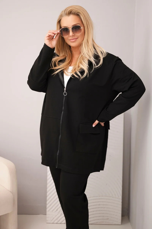 Kesi Dámský bavlněný komplet Plus Size s mikinou a kalhotami fango Barva: Černá, Velikost: 4XL/5XL