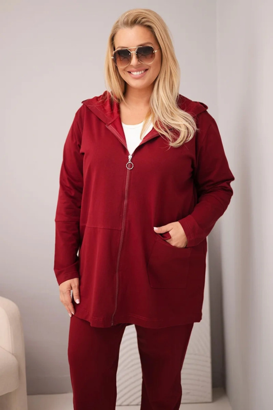 Kesi Dámský bavlněný komplet Plus Size s mikinou a kalhotami fango Barva: Bordó, Velikost: 4XL/5XL