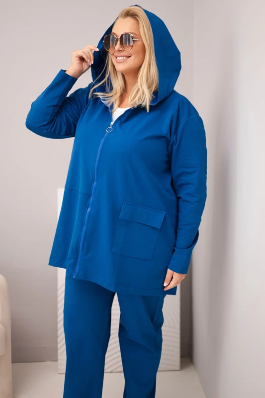 Kesi Dámský bavlněný komplet Plus Size s mikinou a kalhotami fango Barva: Modrá - tmavě, Velikost: 2XL/3XL