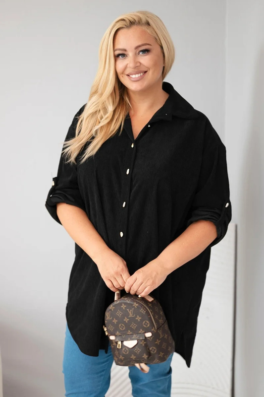 Kesi Dámská košile Plus Size z viskózy manšestrová s odepínacími rukávy camelová Barva: Černá, Velikost: UNI