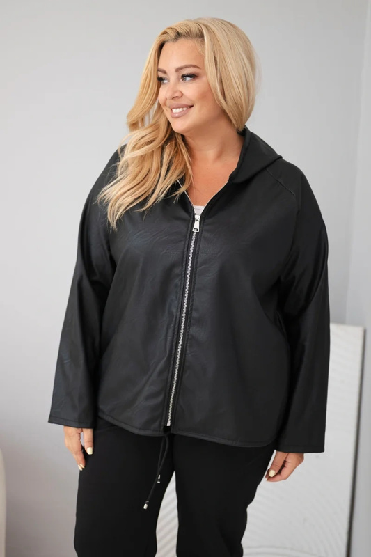 Kesi Dámská bunda Plus Size s kapucí a nastavitelným spodkem hnědá Barva: Černá, Velikost: UNI